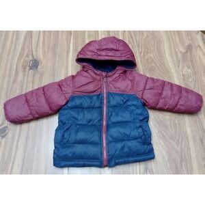 Old Navy Puffer Jacket Coat Hooded Insulated Burgundy Blue Toddler Size 2T